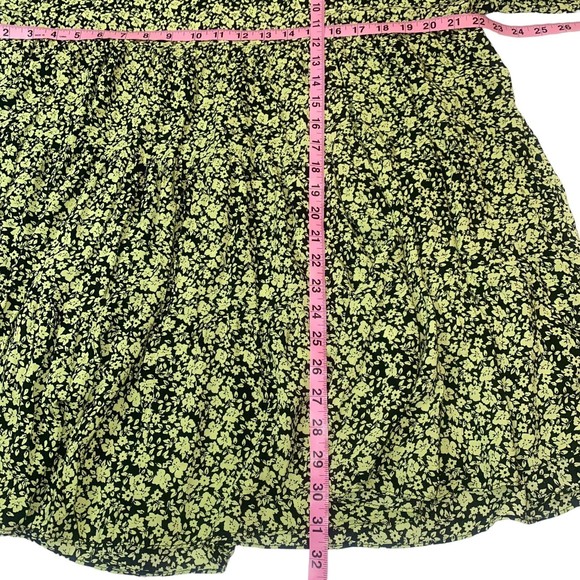 Zara Ditsy Floral Print Flowing Tiered V Neck Mini Dress Black Green Small - Picture 10 of 13